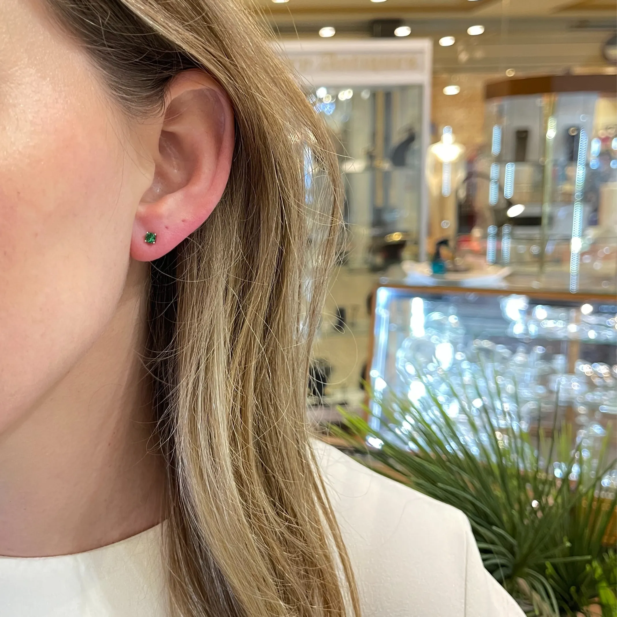 0.28CT Emerald and 18K White Gold Stud Earrings
