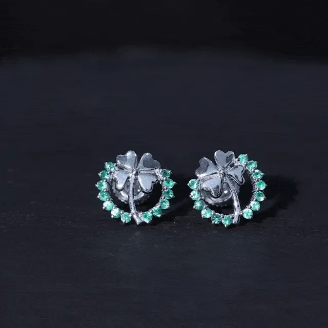 0.50 CT Emerald Eternity and Gold Clover Stud Earrings