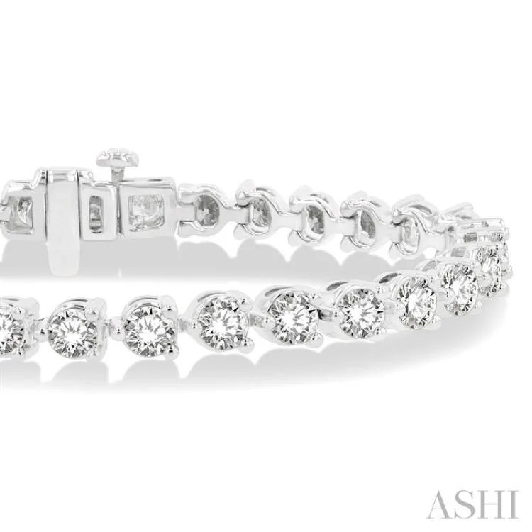 10 Ctw 3 Prong Rouond Cut Diamond  Tennis Bracelet WG 14K-G*