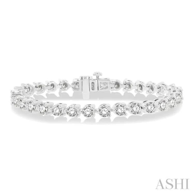 10 Ctw 3 Prong Rouond Cut Diamond  Tennis Bracelet WG 14K-G*