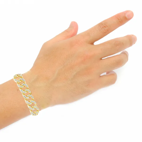 10K Solid Yellow Gold Miami Cuban Link Bracelet w/ CZ's