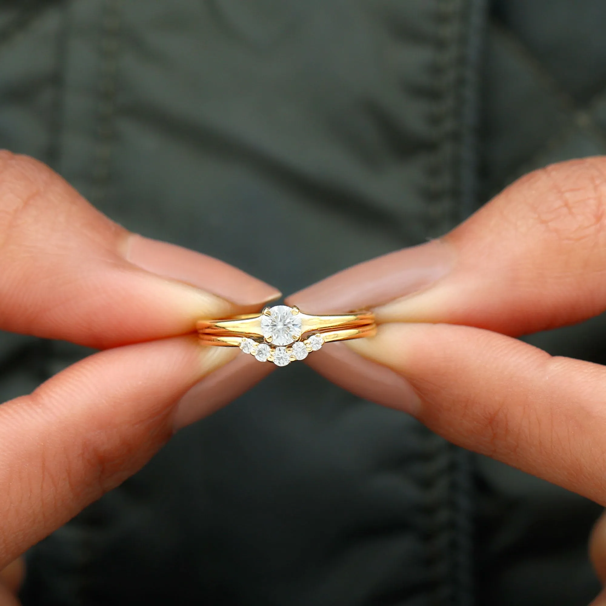 1/2 CT Round Moissanite Minimal Solitaire Ring with Curved Band in Gold