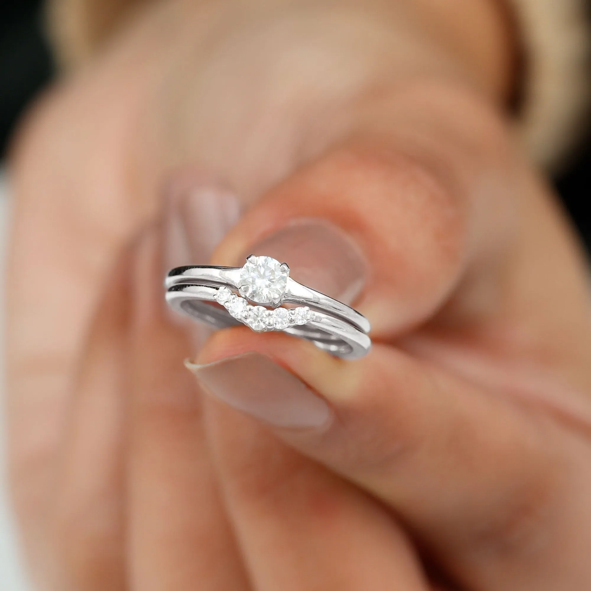 1/2 CT Round Moissanite Minimal Solitaire Ring with Curved Band in Gold
