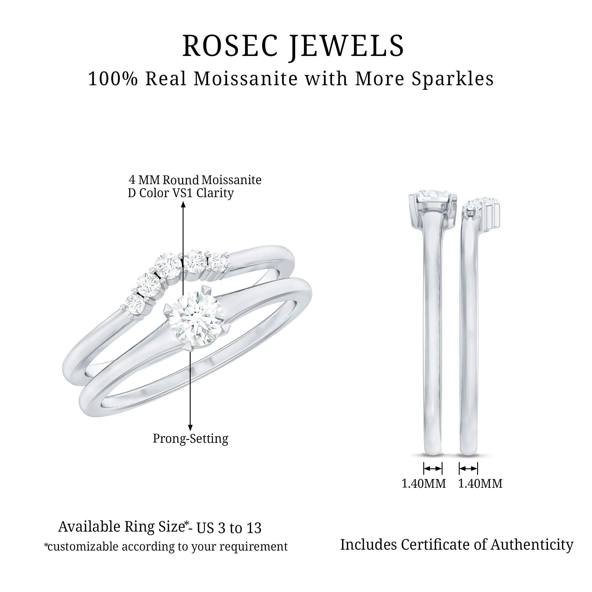 1/2 CT Round Moissanite Minimal Solitaire Ring with Curved Band in Gold