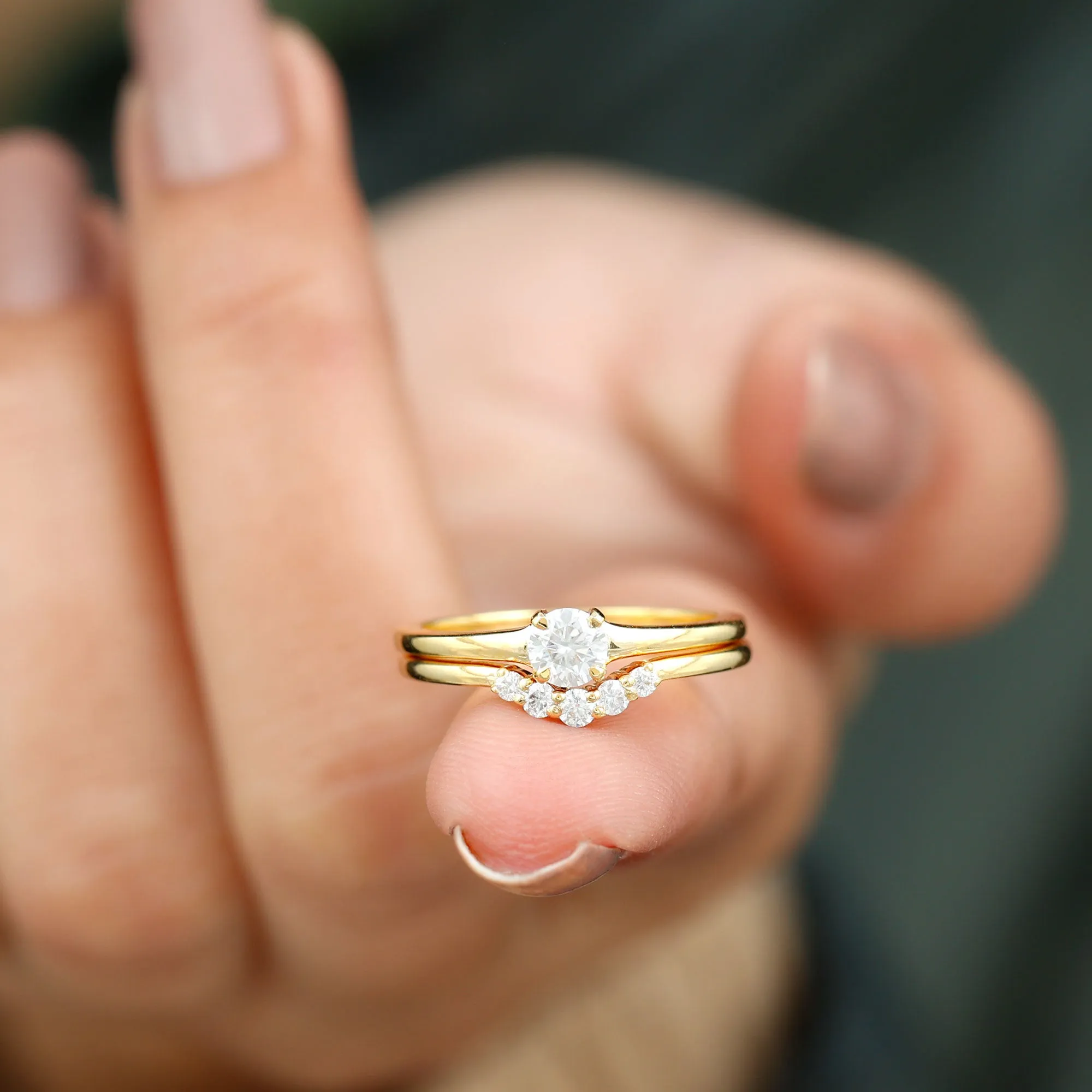 1/2 CT Round Moissanite Minimal Solitaire Ring with Curved Band in Gold