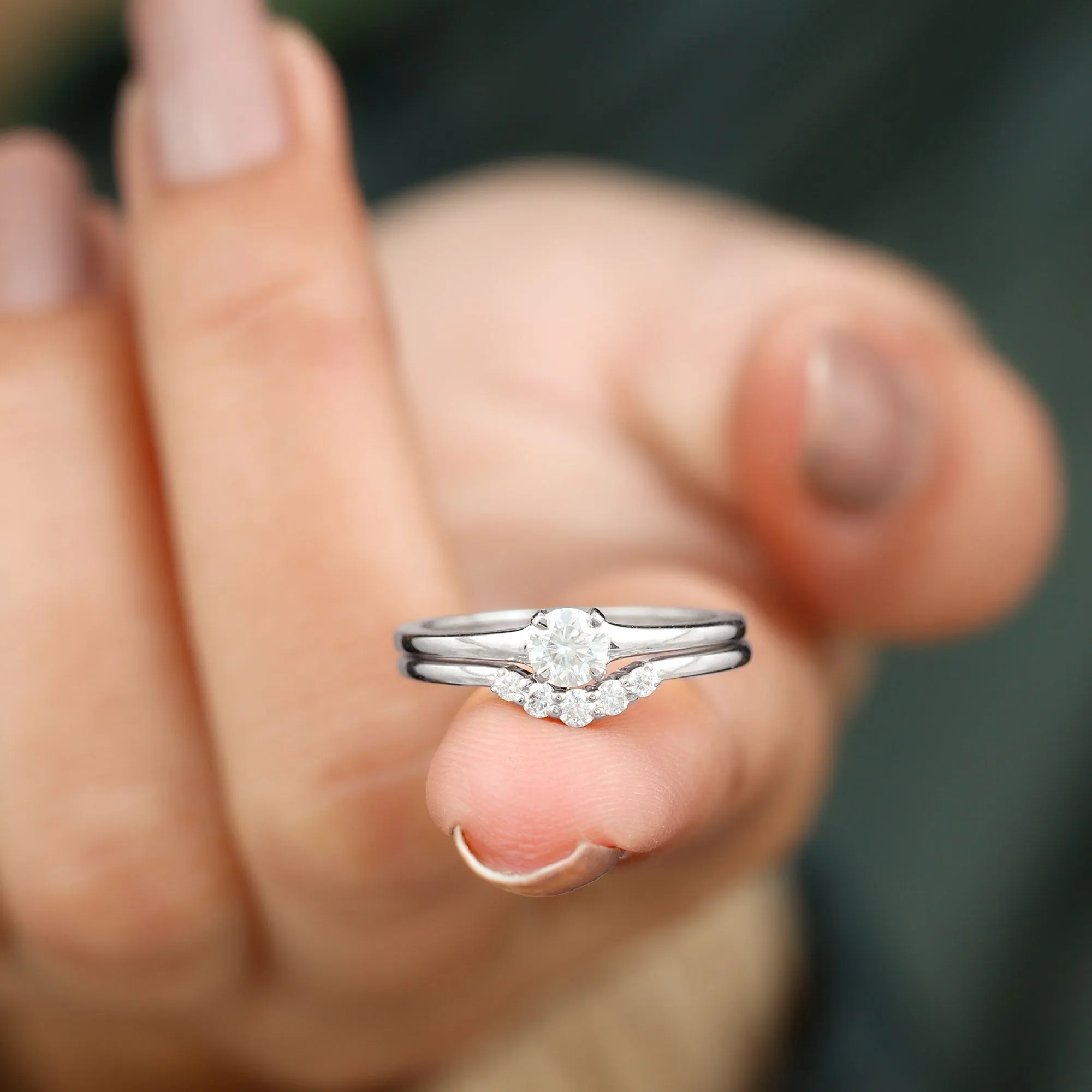 1/2 CT Round Moissanite Minimal Solitaire Ring with Curved Band in Gold