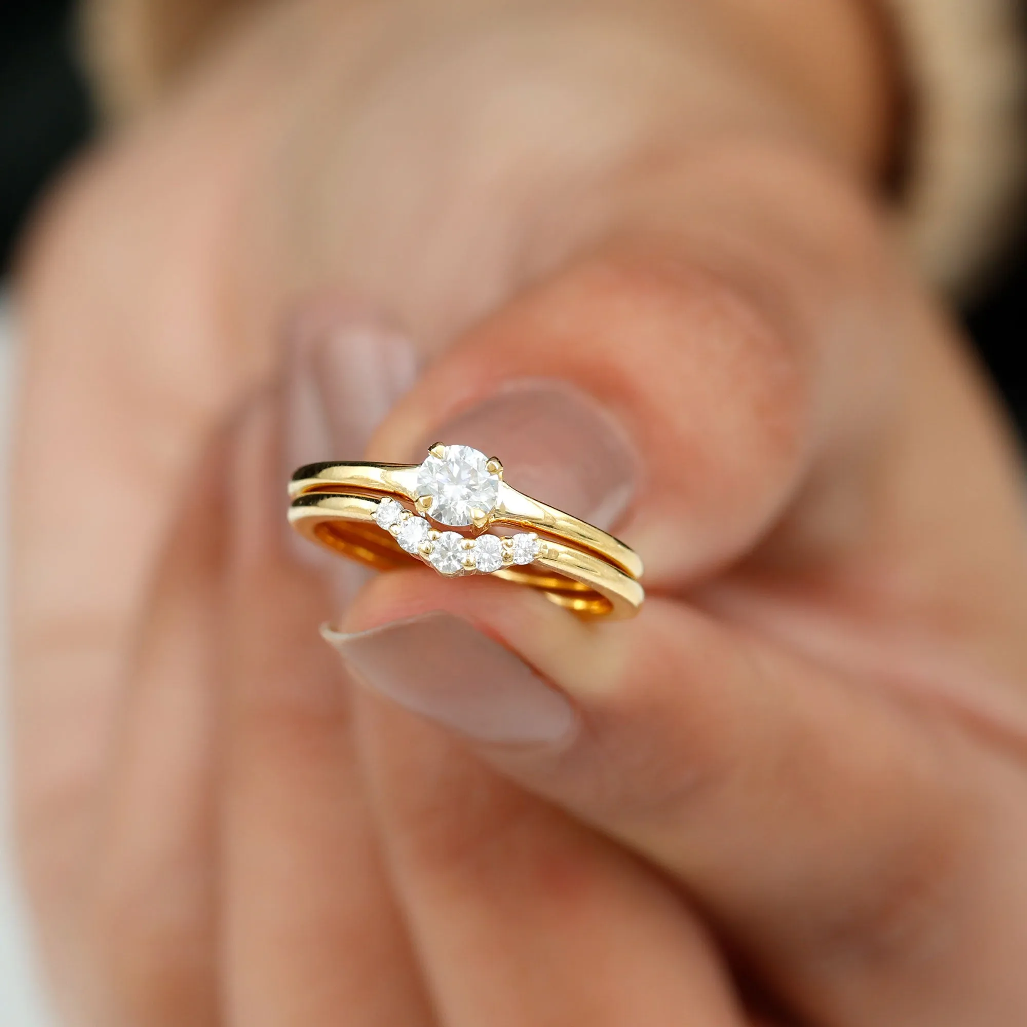 1/2 CT Round Moissanite Minimal Solitaire Ring with Curved Band in Gold