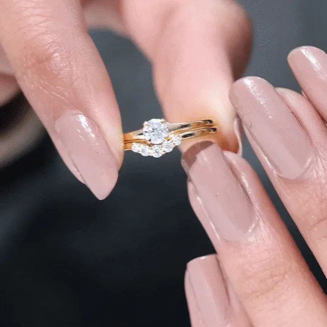 1/2 CT Round Moissanite Minimal Solitaire Ring with Curved Band in Gold