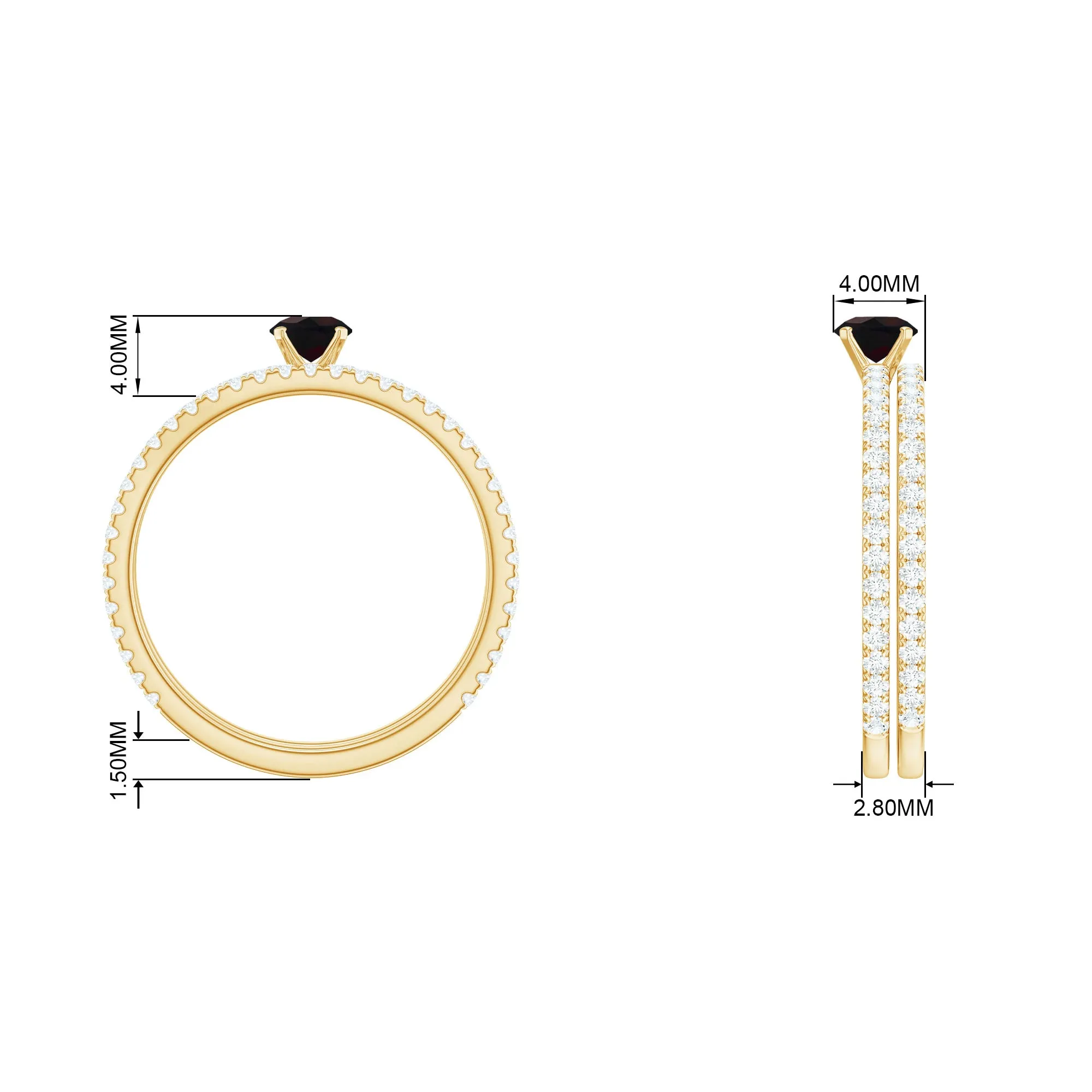 1.25 CT Minimal Wedding Ring Set with Black Opal and Diamond