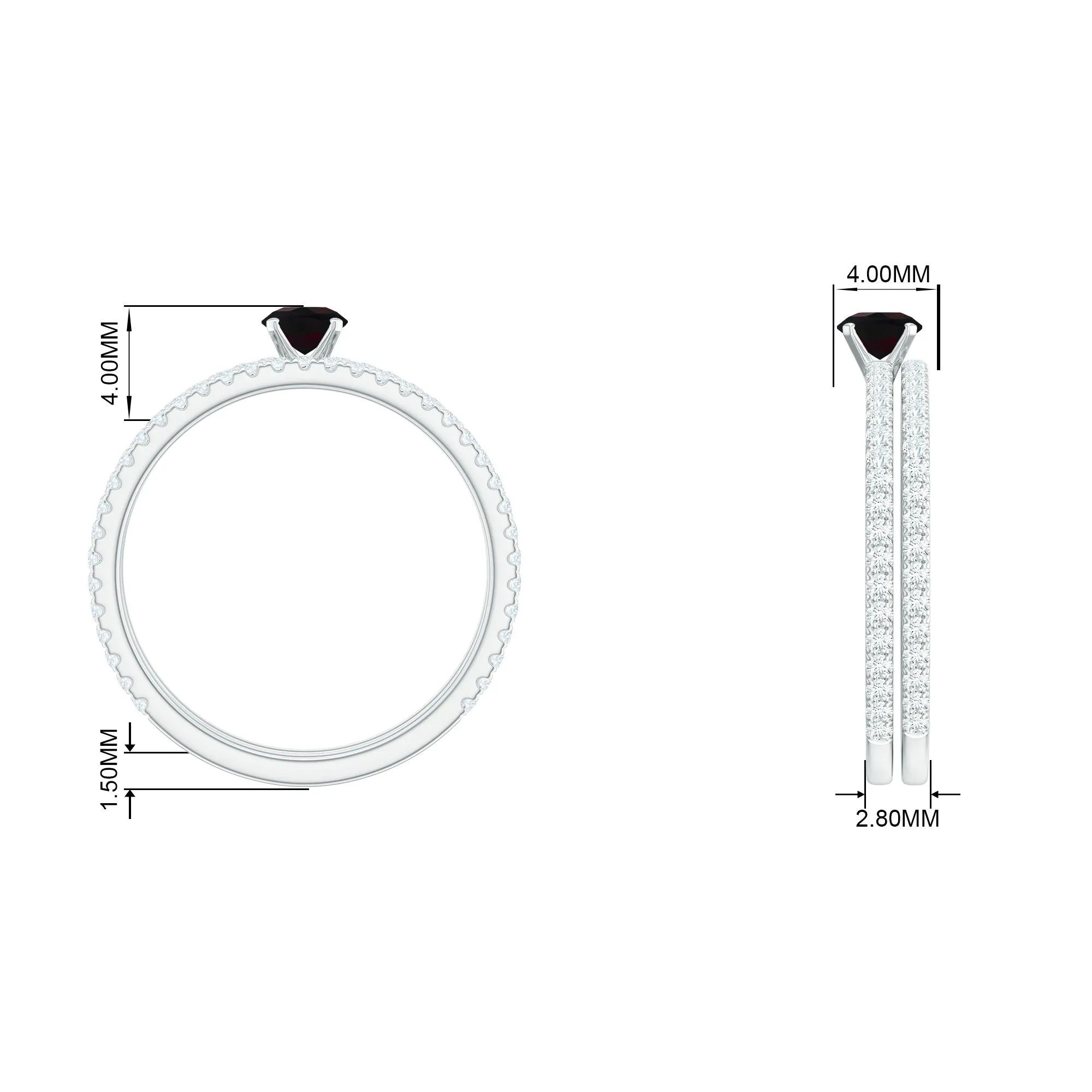 1.25 CT Minimal Wedding Ring Set with Black Opal and Diamond