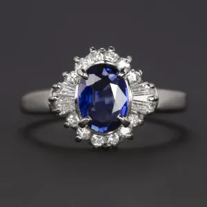 1.31ct SAPPHIRE DIAMOND COCKTAIL RING PLATINUM HALO NATURAL OVAL SHAPE BLUE 1ct