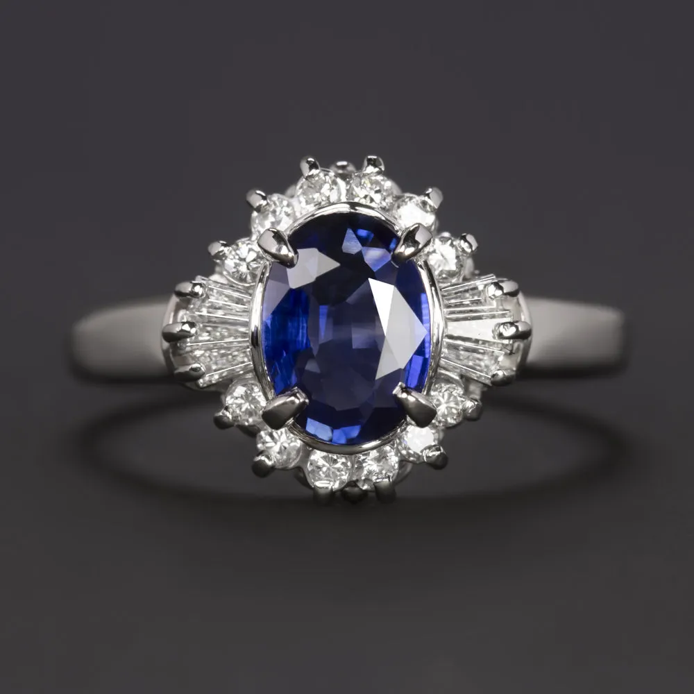 1.31ct SAPPHIRE DIAMOND COCKTAIL RING PLATINUM HALO NATURAL OVAL SHAPE BLUE 1ct