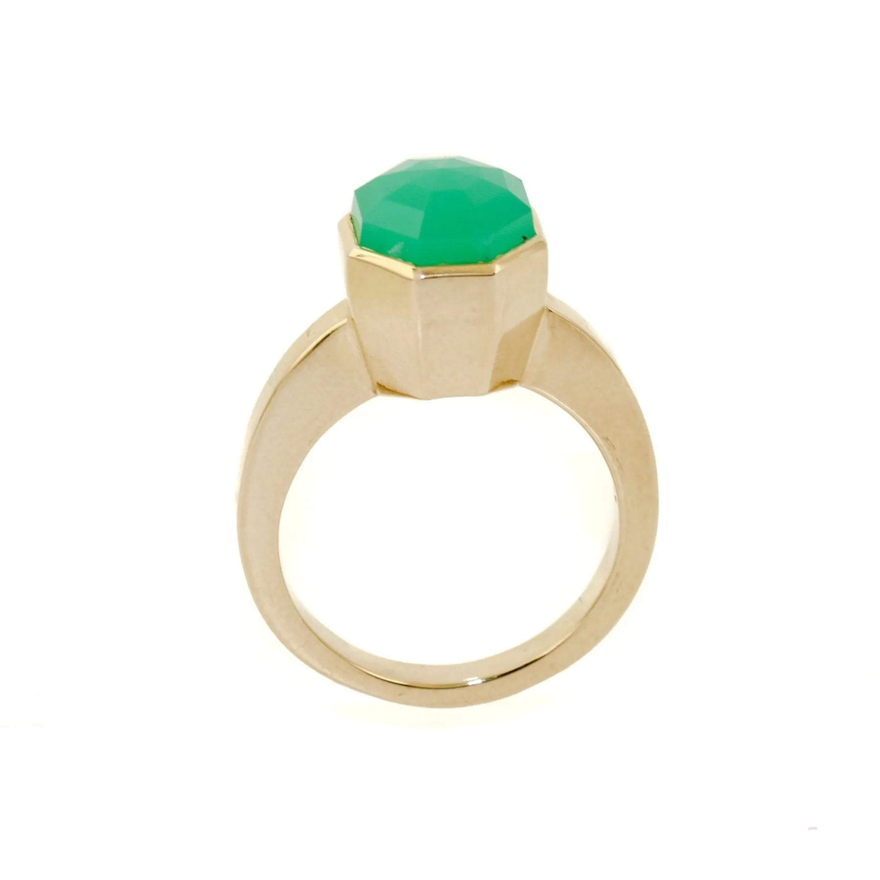 14 K Gold  Faceted Chrysoprase Cocktail Ring
