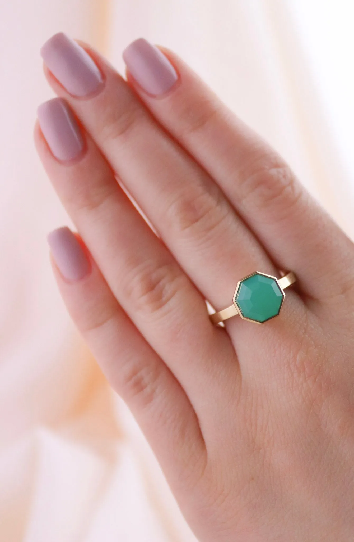 14 K Gold  Faceted Chrysoprase Cocktail Ring
