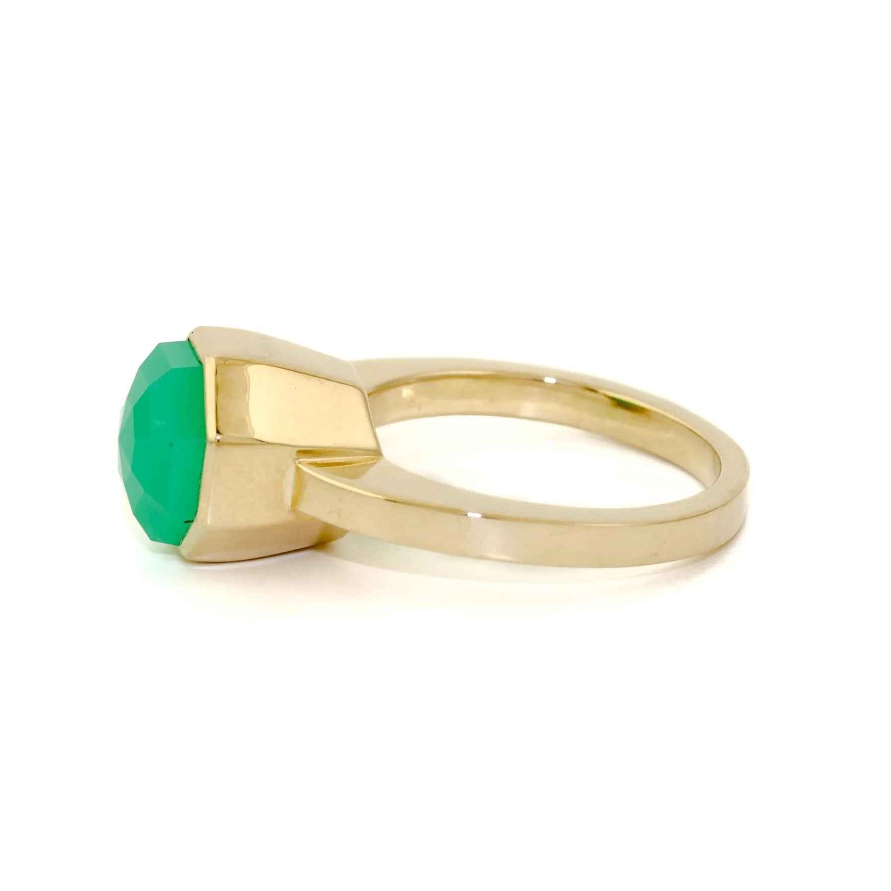 14 K Gold  Faceted Chrysoprase Cocktail Ring