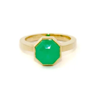 14 K Gold  Faceted Chrysoprase Cocktail Ring