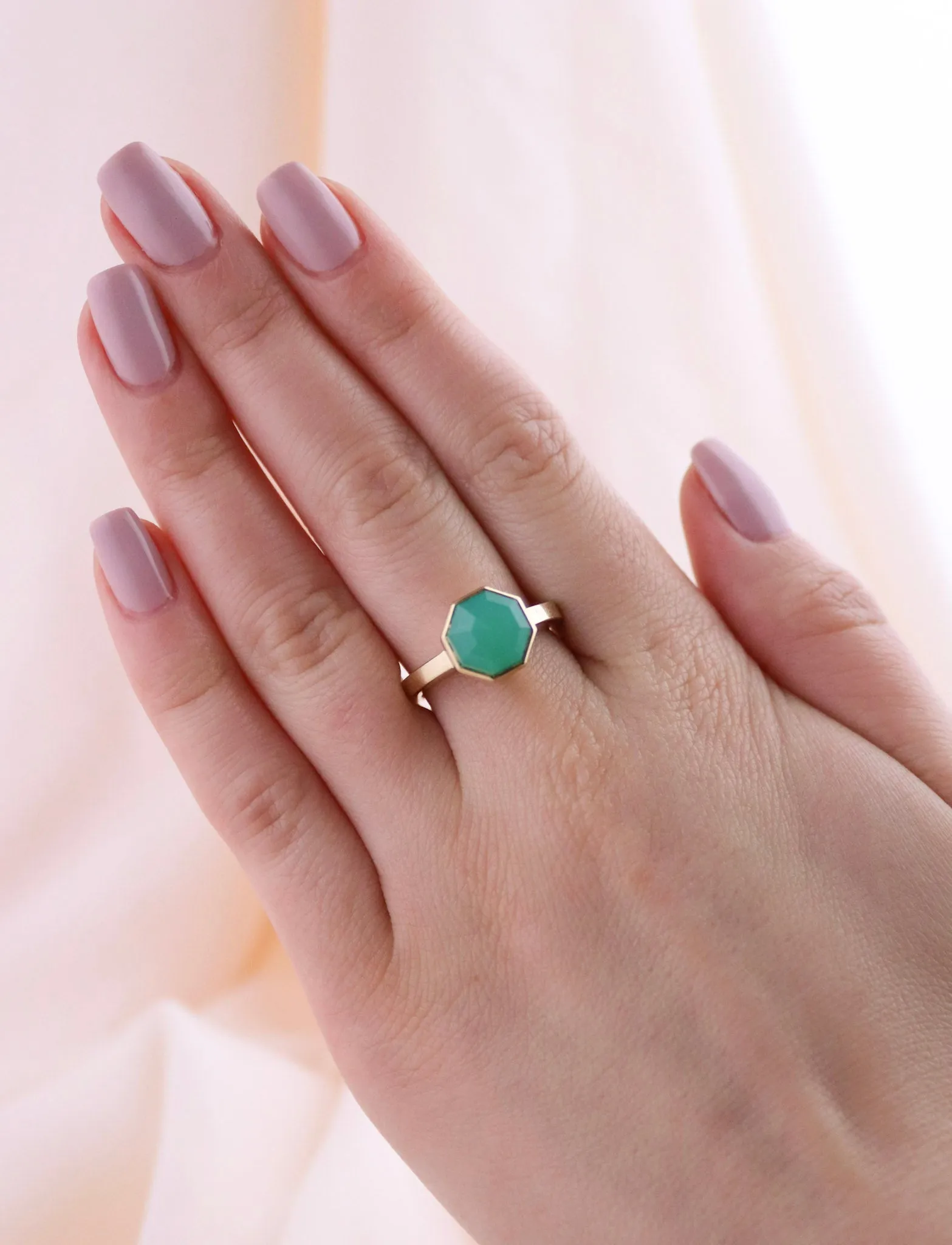 14 K Gold  Faceted Chrysoprase Cocktail Ring