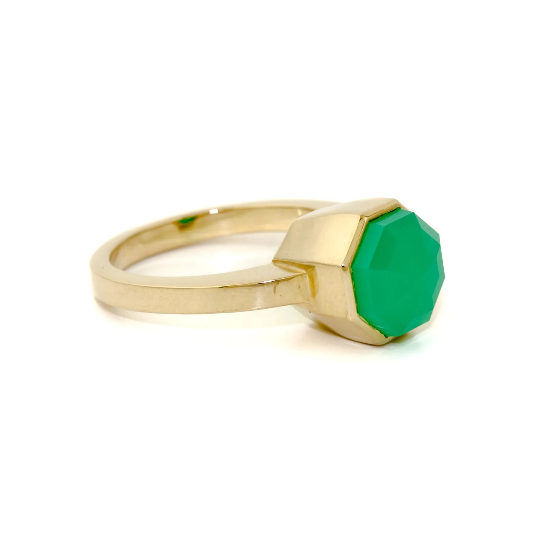 14 K Gold  Faceted Chrysoprase Cocktail Ring