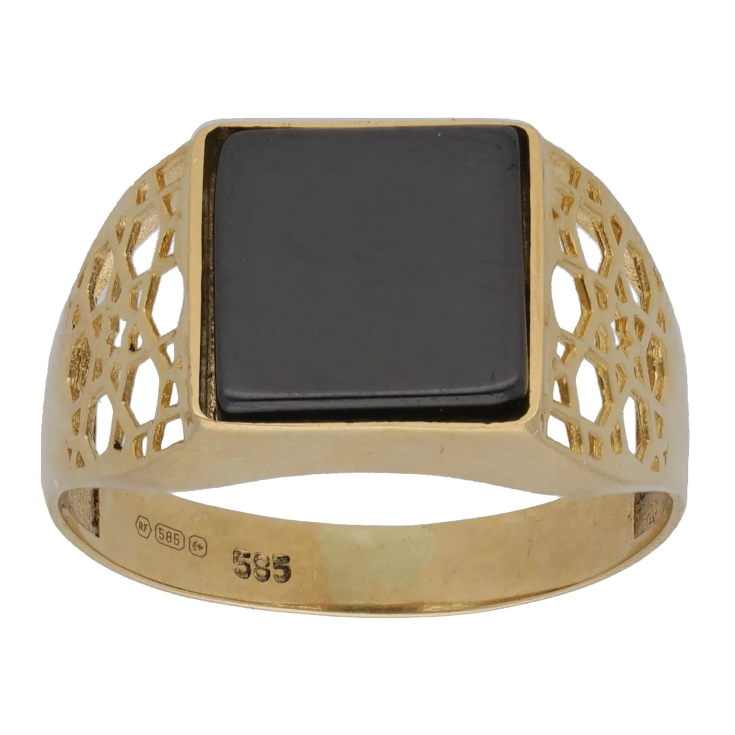 14ct Gold Haematite Patterned Signet Ring Size U