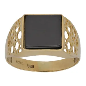 14ct Gold Haematite Patterned Signet Ring Size U