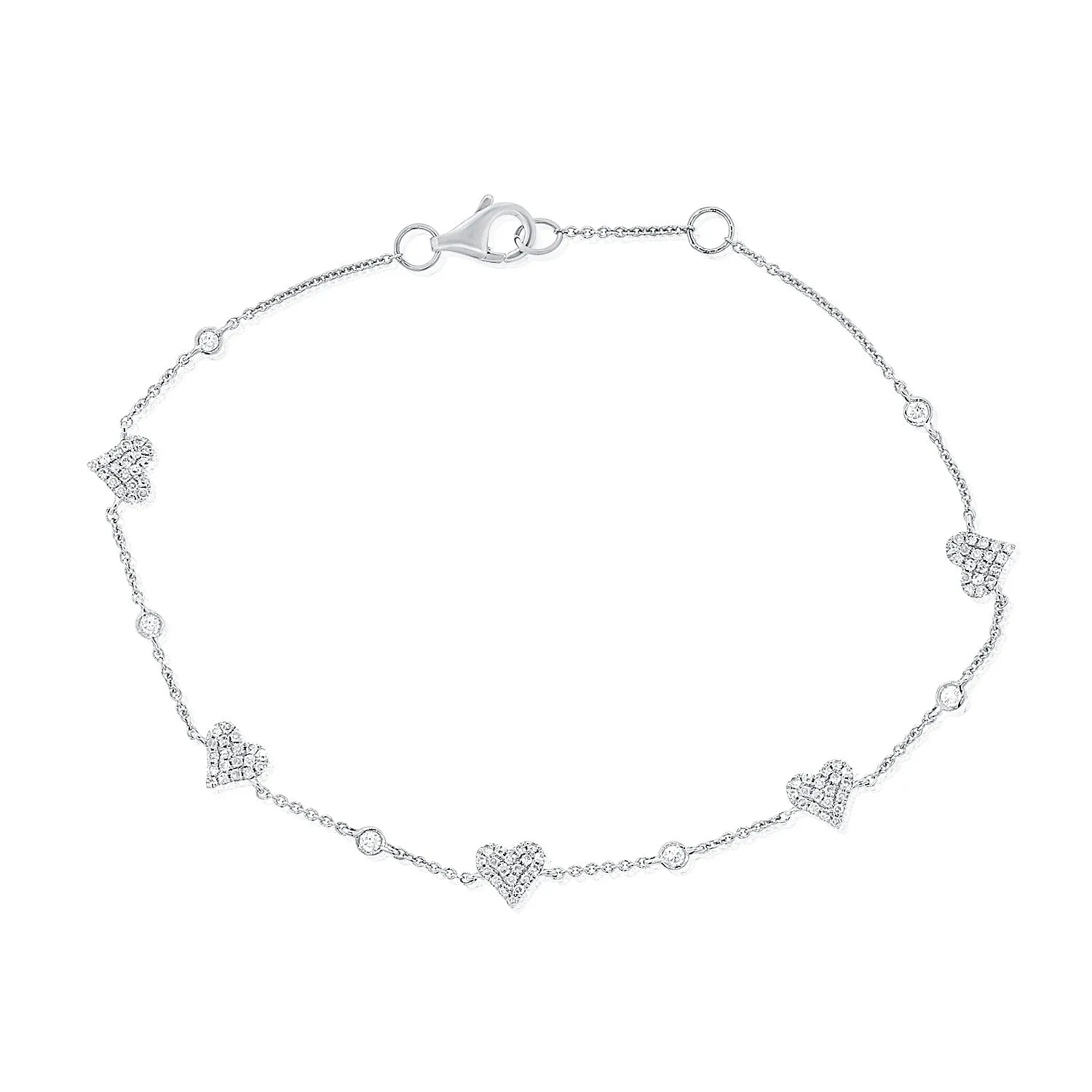 14k Gold & Diamond Heart Station Bracelet-  0.37 ct.