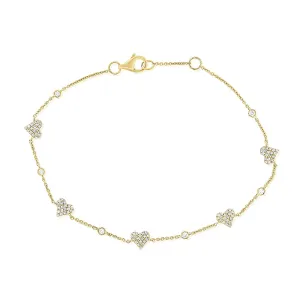 14k Gold & Diamond Heart Station Bracelet-  0.37 ct.