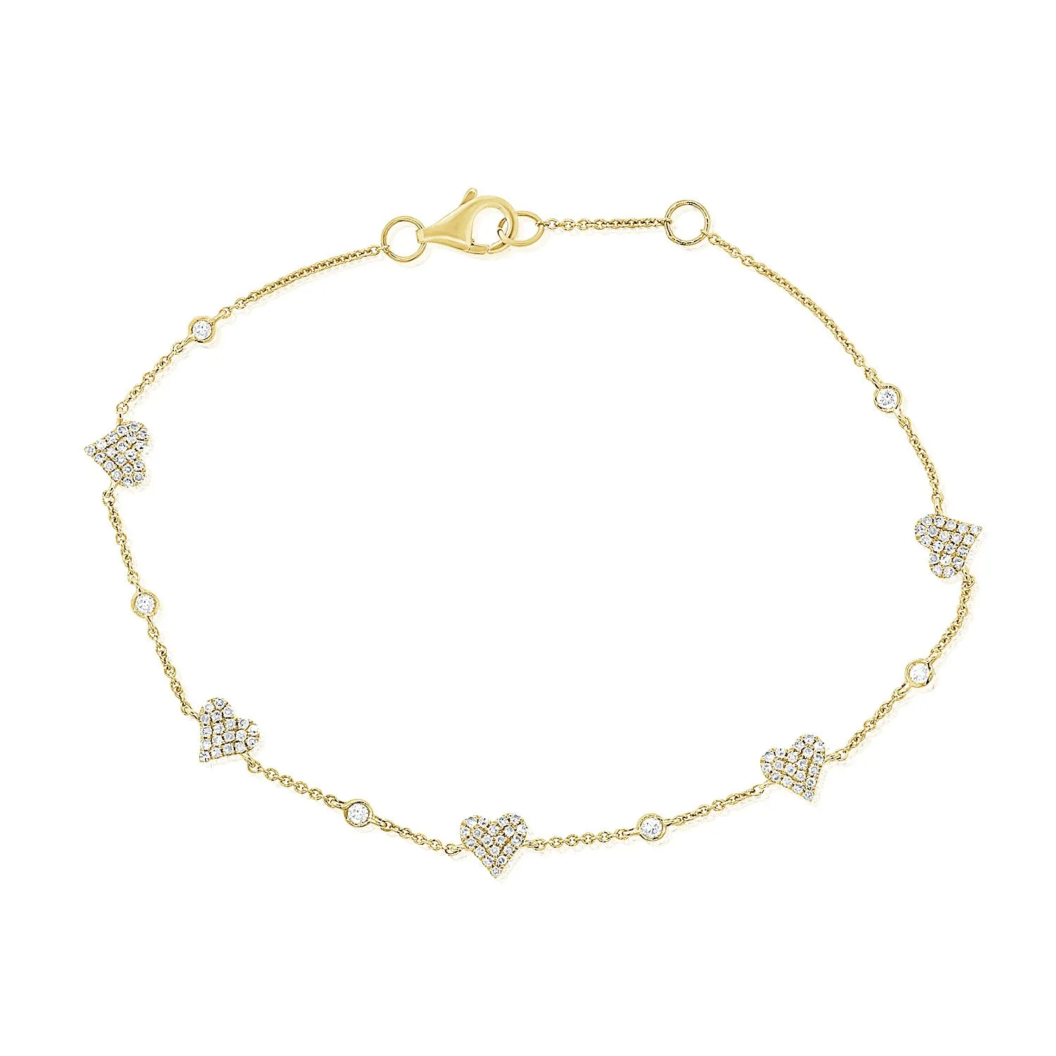 14k Gold & Diamond Heart Station Bracelet-  0.37 ct.