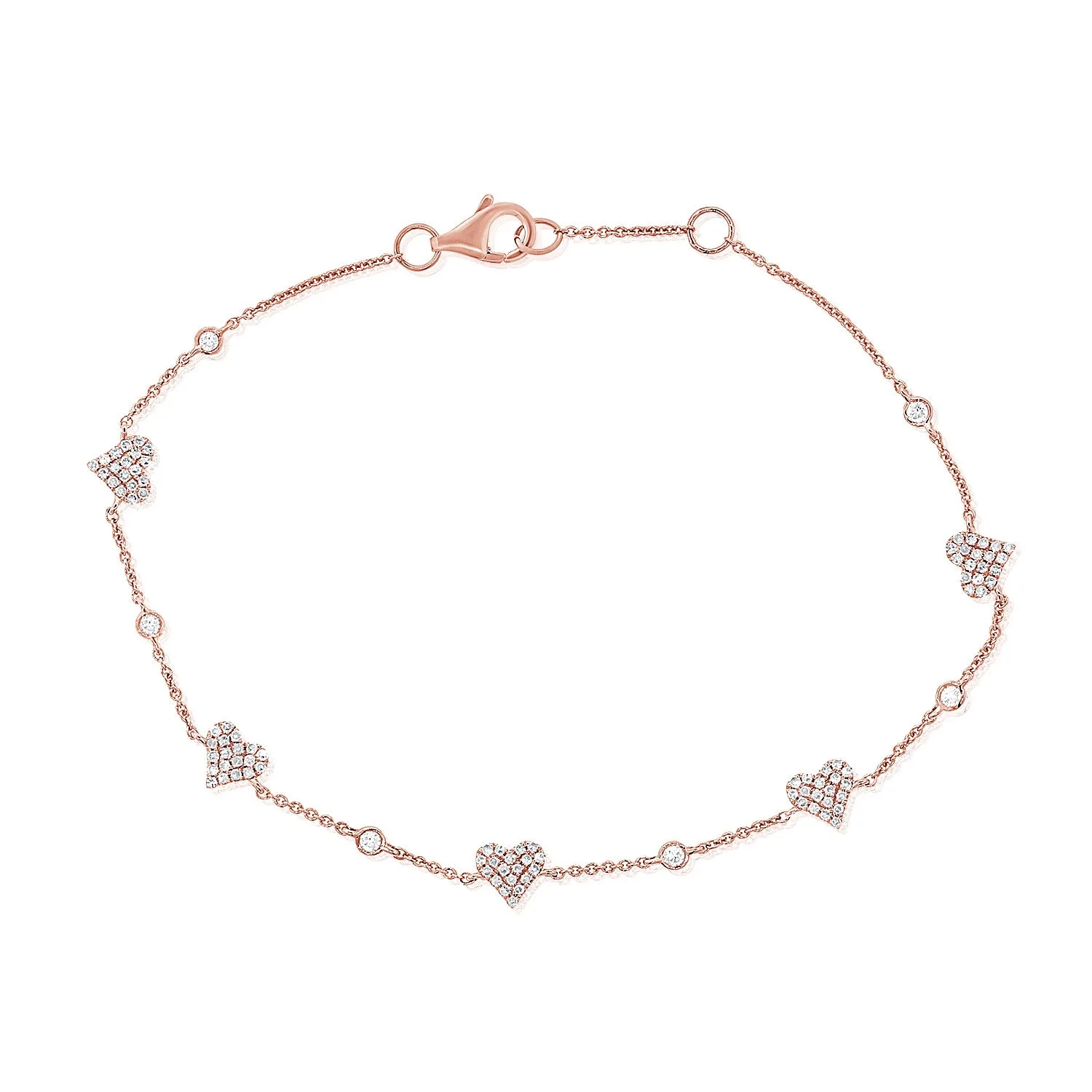 14k Gold & Diamond Heart Station Bracelet-  0.37 ct.