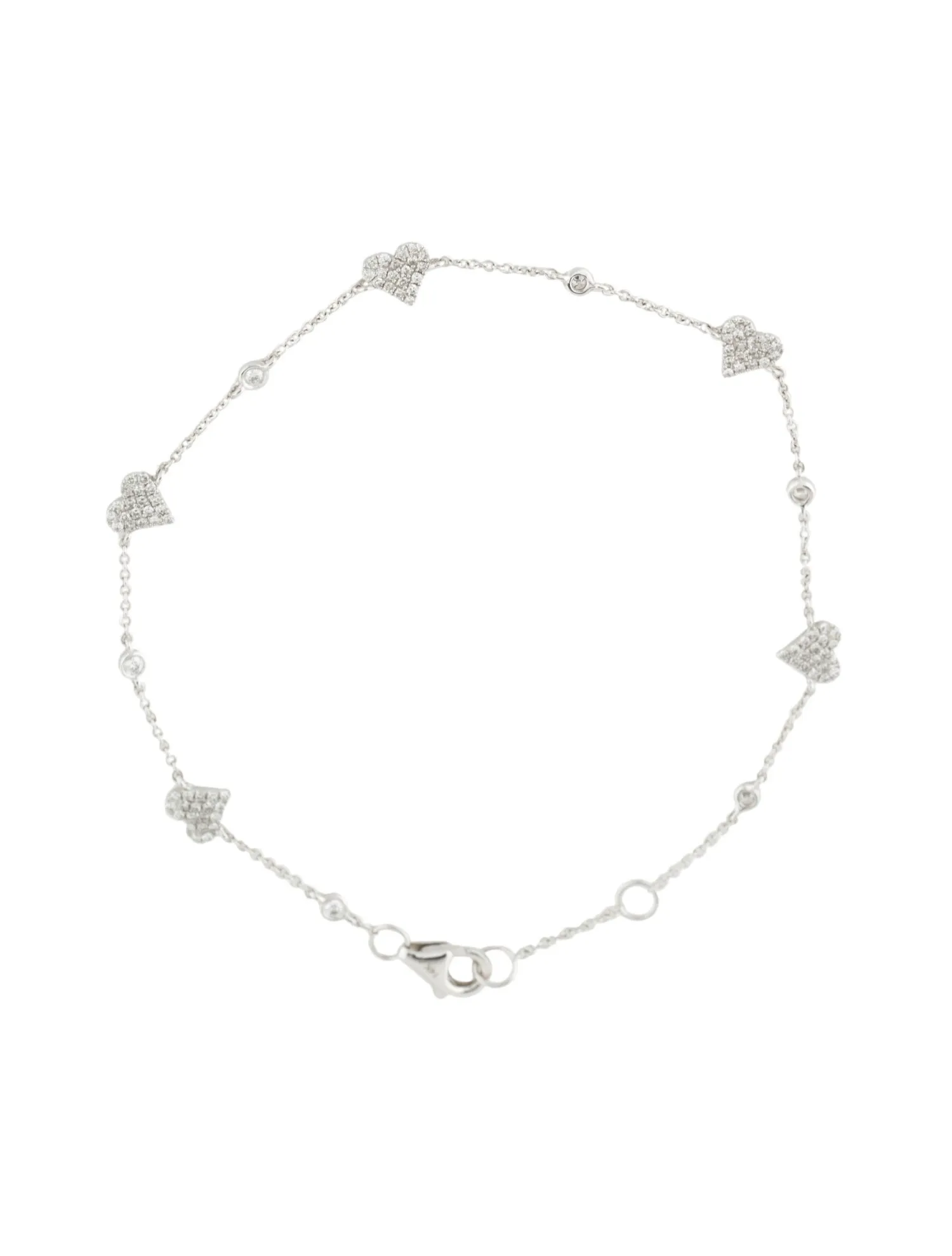 14k Gold & Diamond Heart Station Bracelet-  0.37 ct.