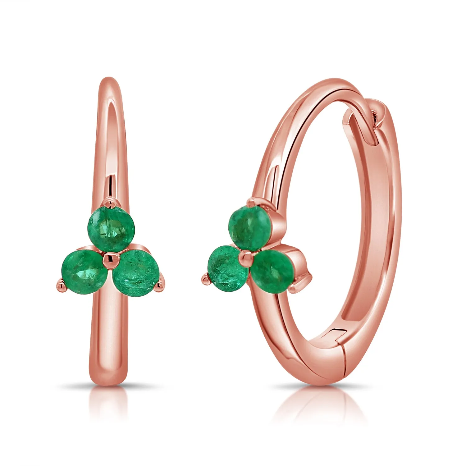 14K Gold & Green Emerald Huggie Earrings - 0.31ct