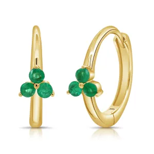 14K Gold & Green Emerald Huggie Earrings - 0.31ct