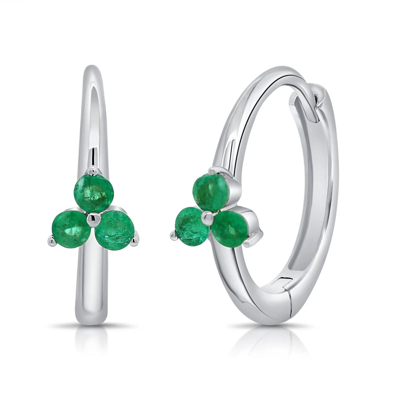 14K Gold & Green Emerald Huggie Earrings - 0.31ct