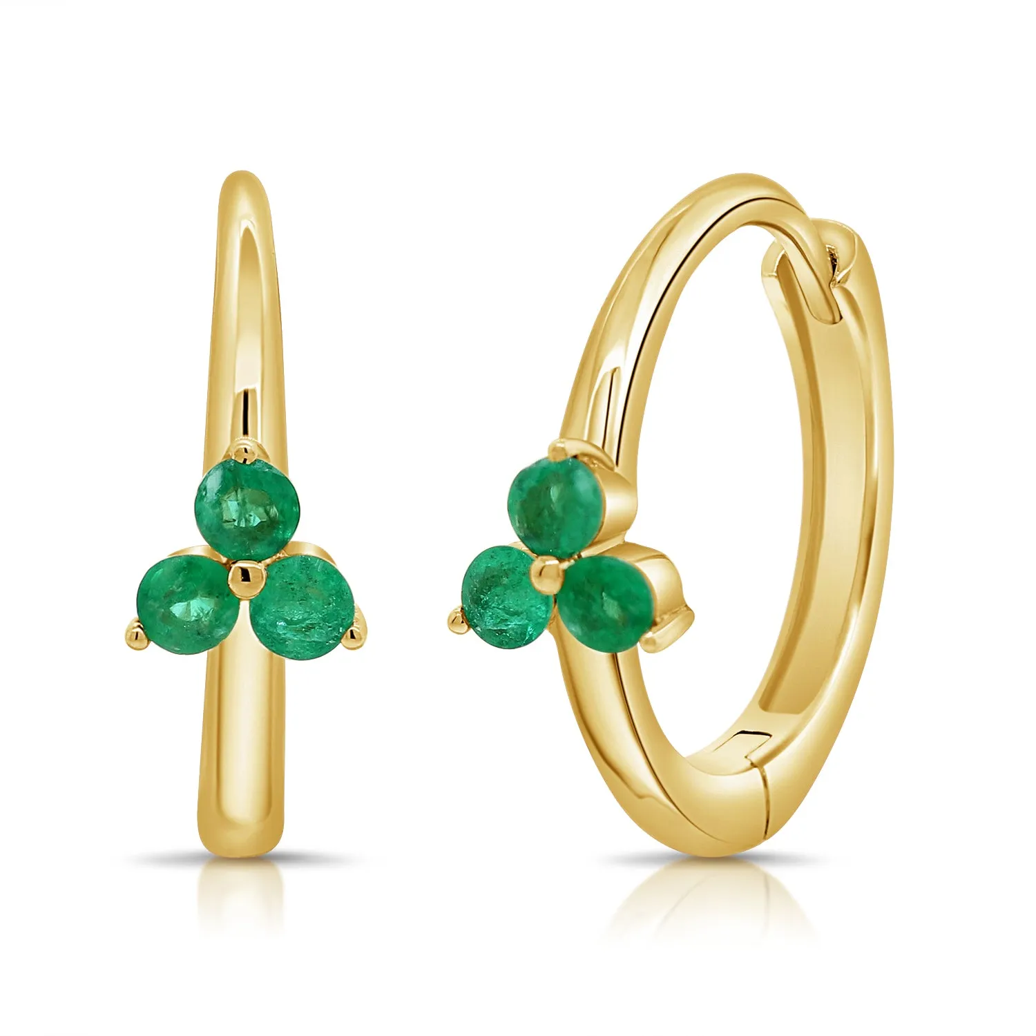 14K Gold & Green Emerald Huggie Earrings - 0.31ct