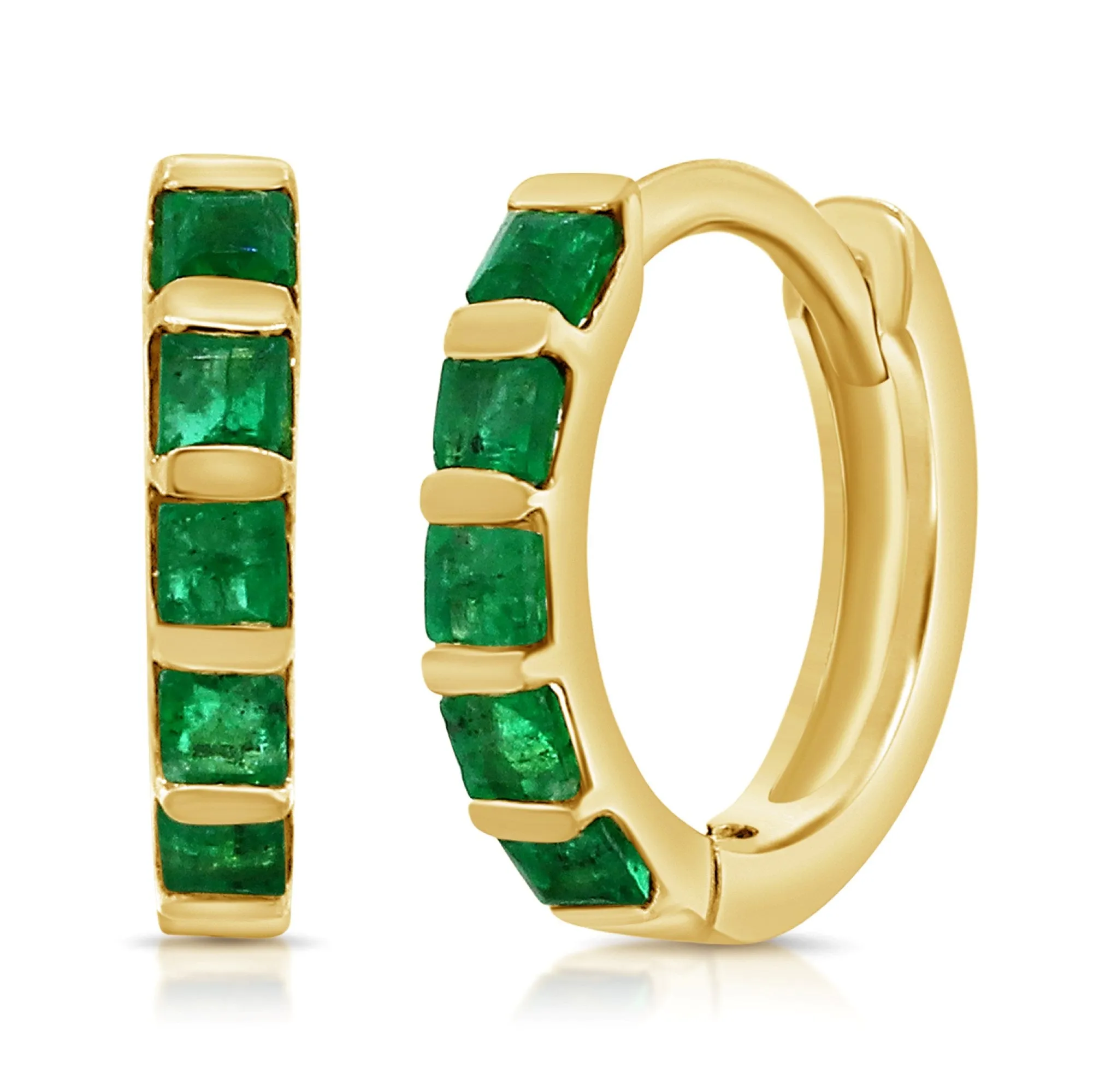14K Gold & Green Emerald Huggie Earrings - 0.35ct