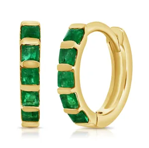 14K Gold & Green Emerald Huggie Earrings - 0.35ct