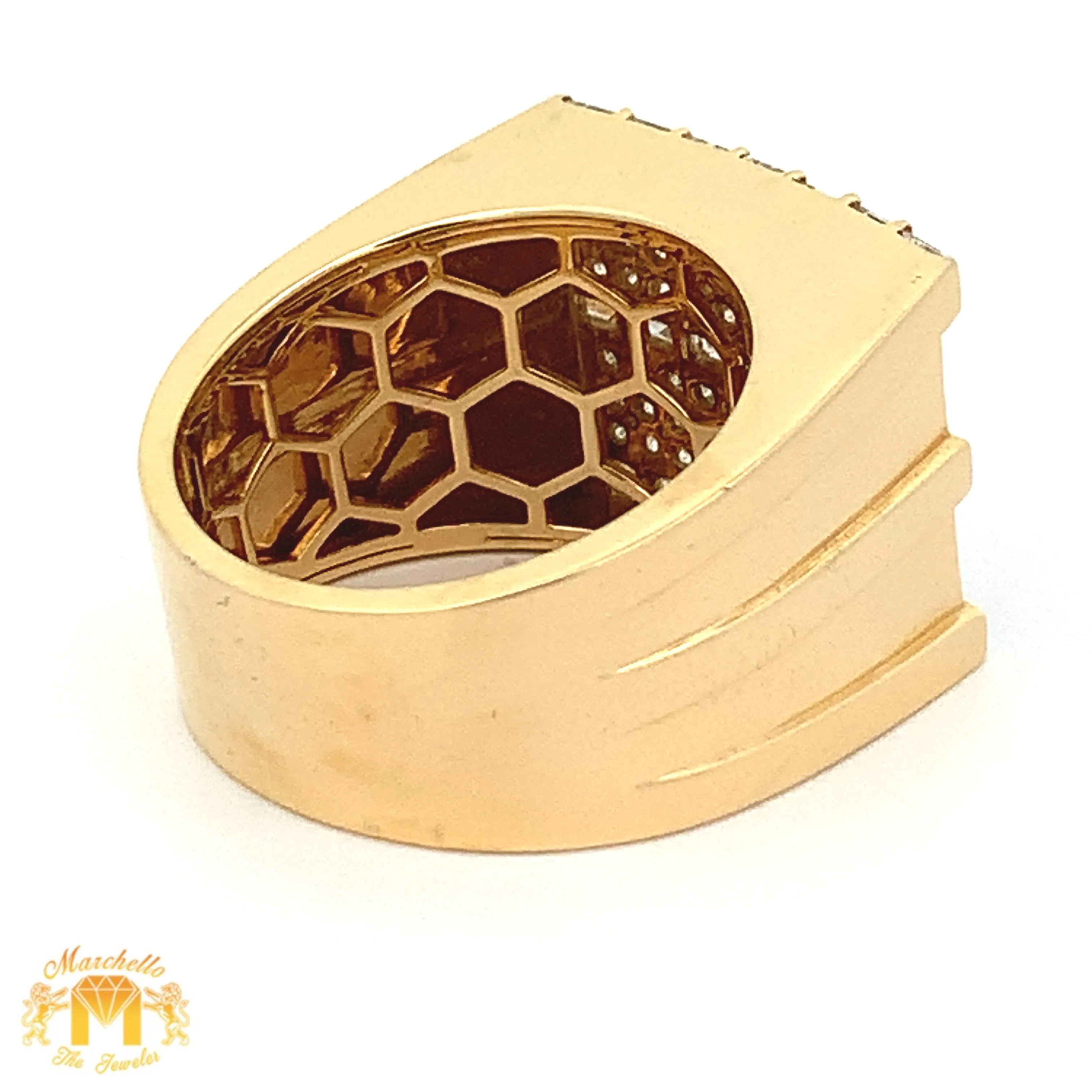 14k Gold Emerald Cut Diamond Men`s Ring with Round Diamonds