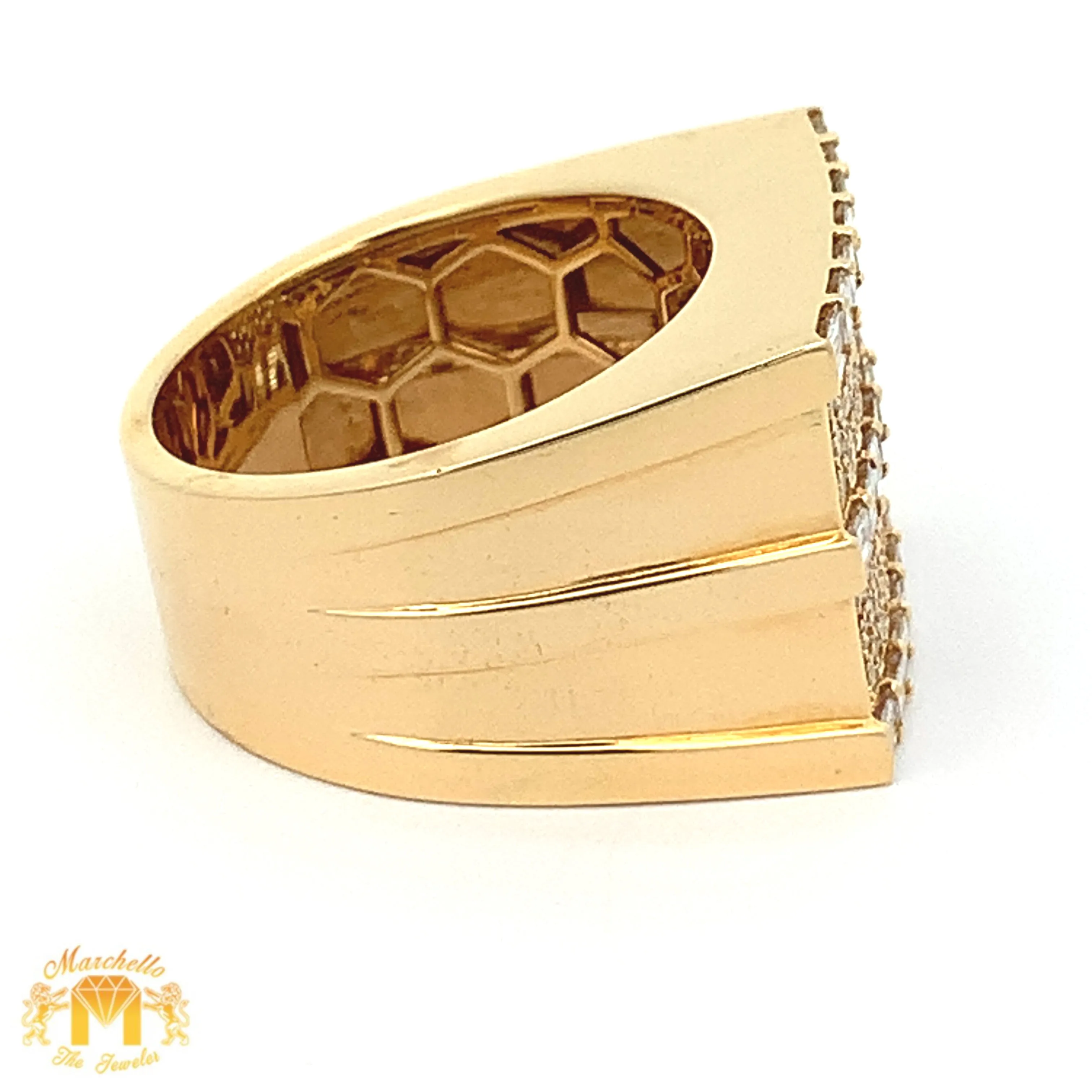 14k Gold Emerald Cut Diamond Men`s Ring with Round Diamonds
