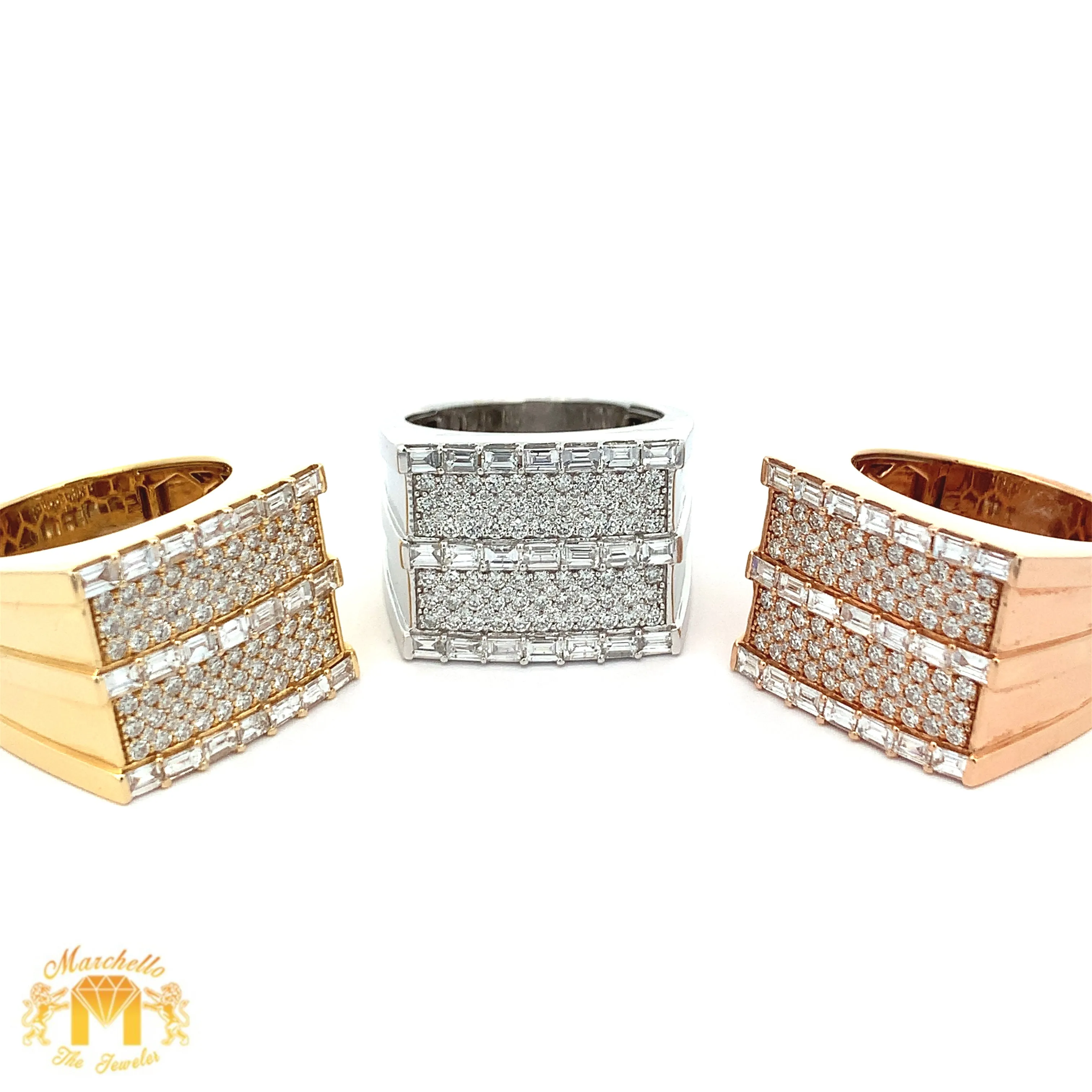 14k Gold Emerald Cut Diamond Men`s Ring with Round Diamonds