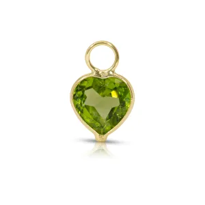 14K Gold Peridot Heart Earring Charm