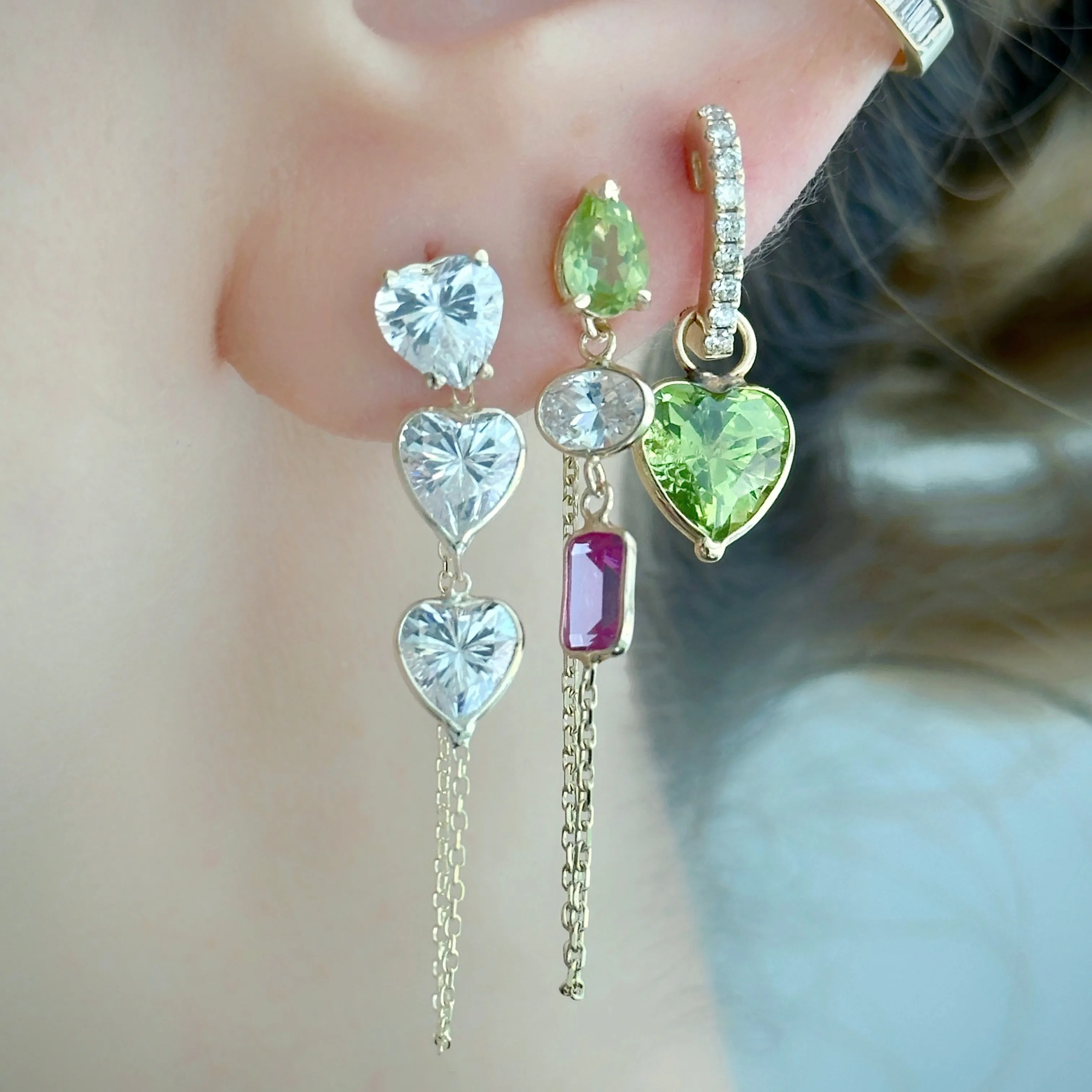 14K Gold Peridot Heart Earring Charm