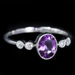 14K White Gold 0.90 Carat Amethyst and Diamond Ring
