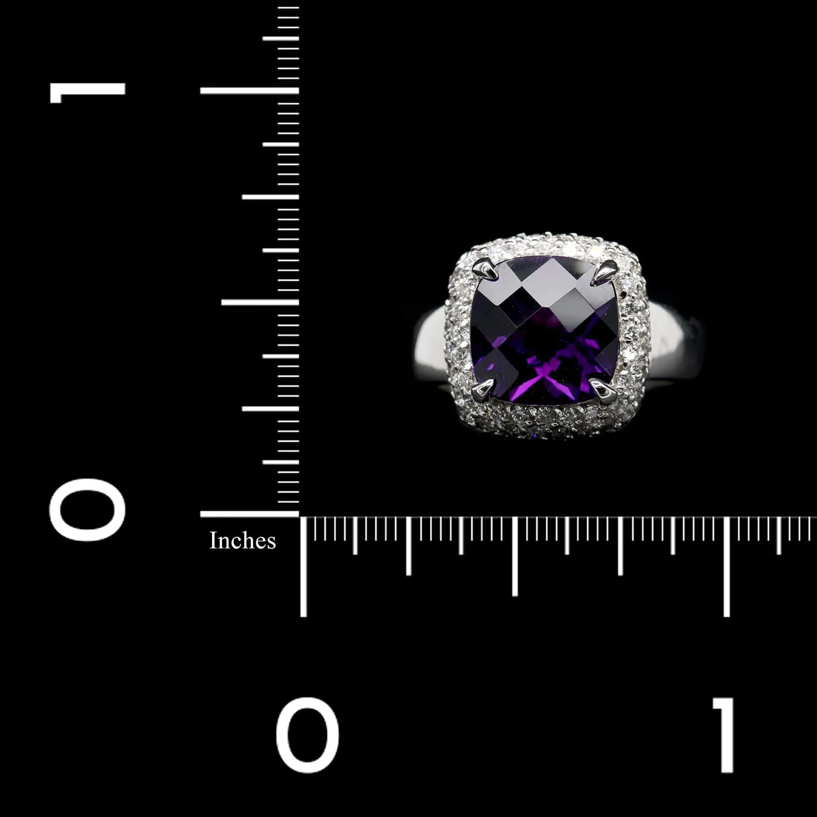 14K White Gold Estate Amethyst and Diamond Ring