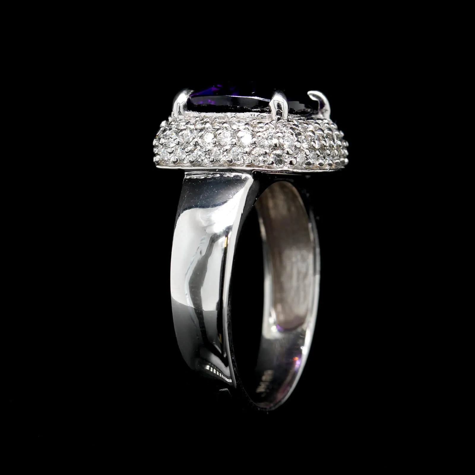 14K White Gold Estate Amethyst and Diamond Ring