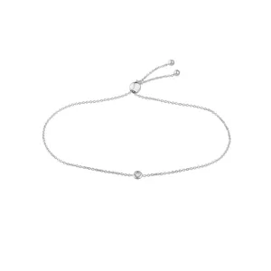 14K WHITE GOLD MINI BEZEL DIAMOND BOLO BRACELET
