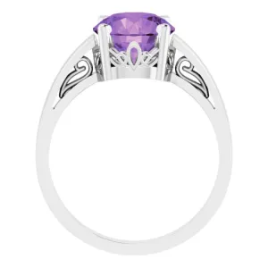 14K White Natural Amethyst Ring