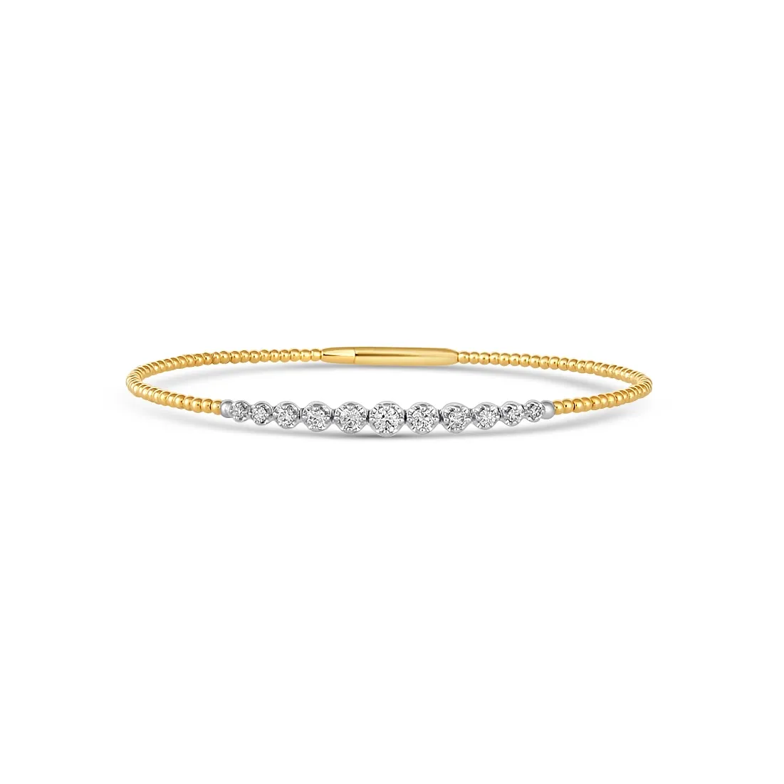 14K Yellow and White Gold Gradual Diamond Clasped Bangle