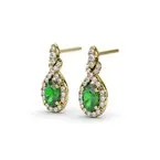 14K YELLOW GOLD EMERALD DIAMOND TEARDROP EARRINGS