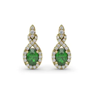 14K YELLOW GOLD EMERALD DIAMOND TEARDROP EARRINGS