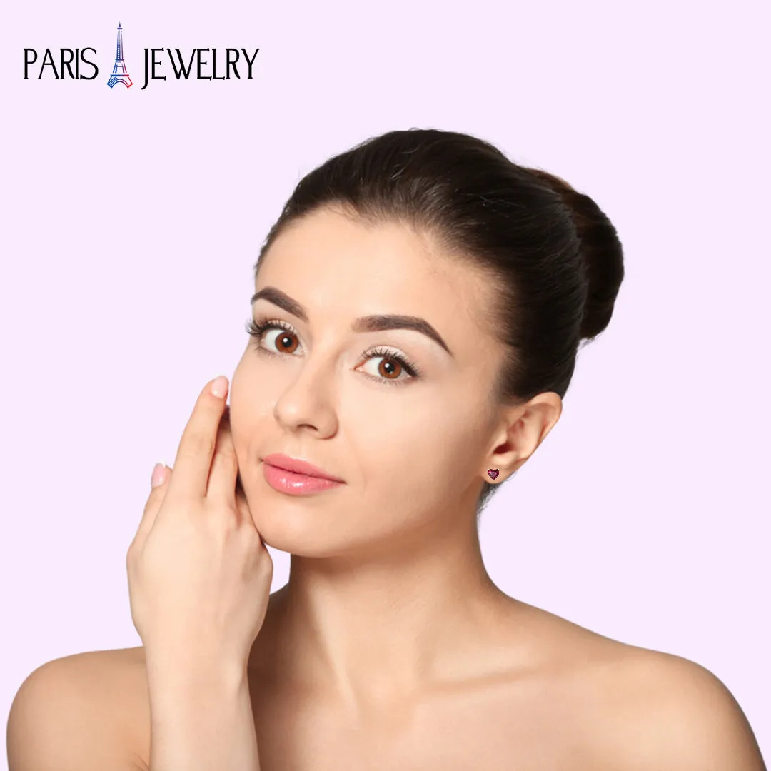 14k Yellow Gold Plated 1 Carat Heart Created Ruby Stud Earrings