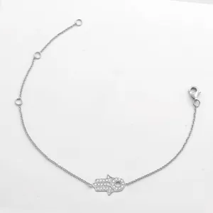 14KW 0.25CTW DIAMOND OPEN CIRCLE HAMSA BRACELET